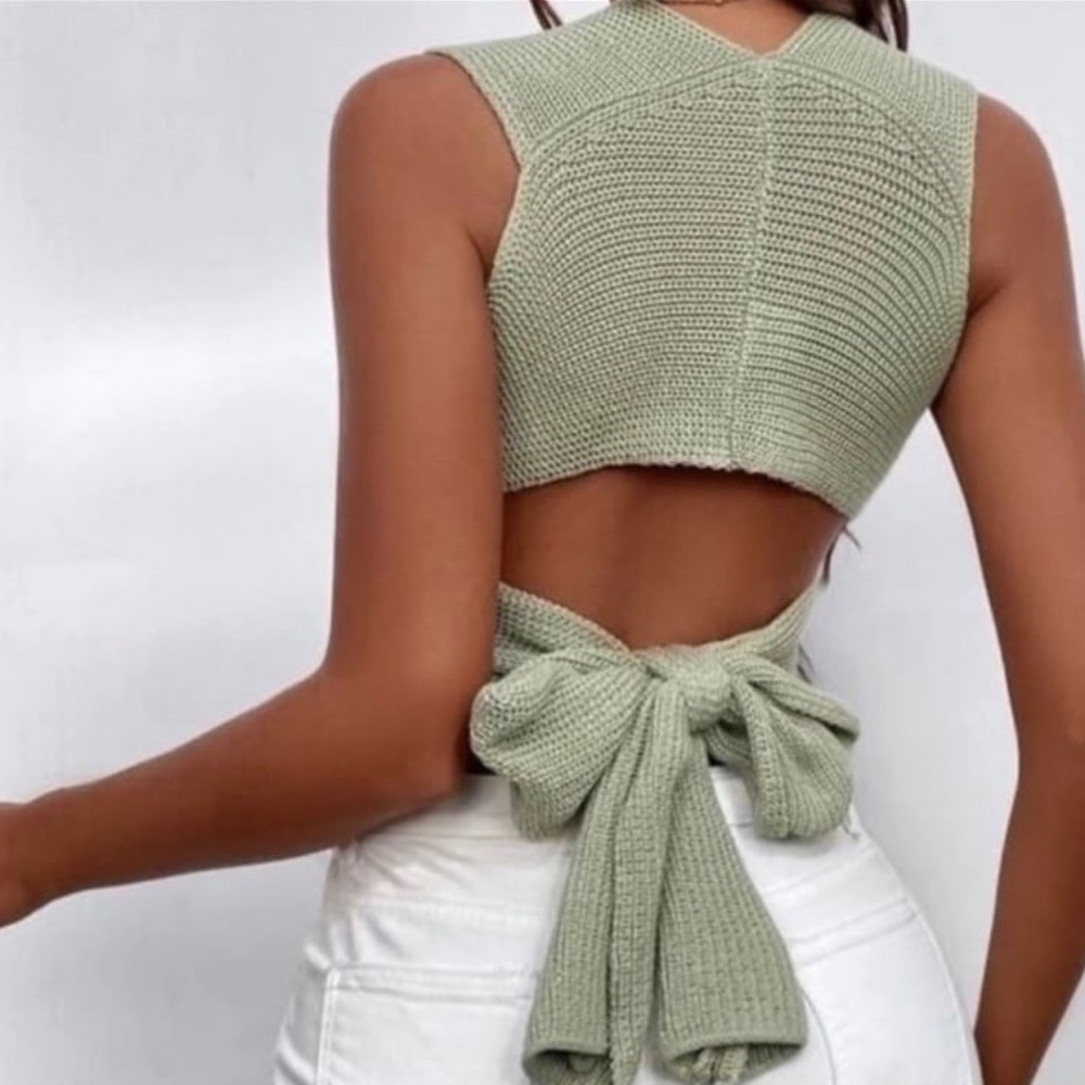 SHEIN | Mint Green Wrap Knot Back Crop Knit Top NWOT